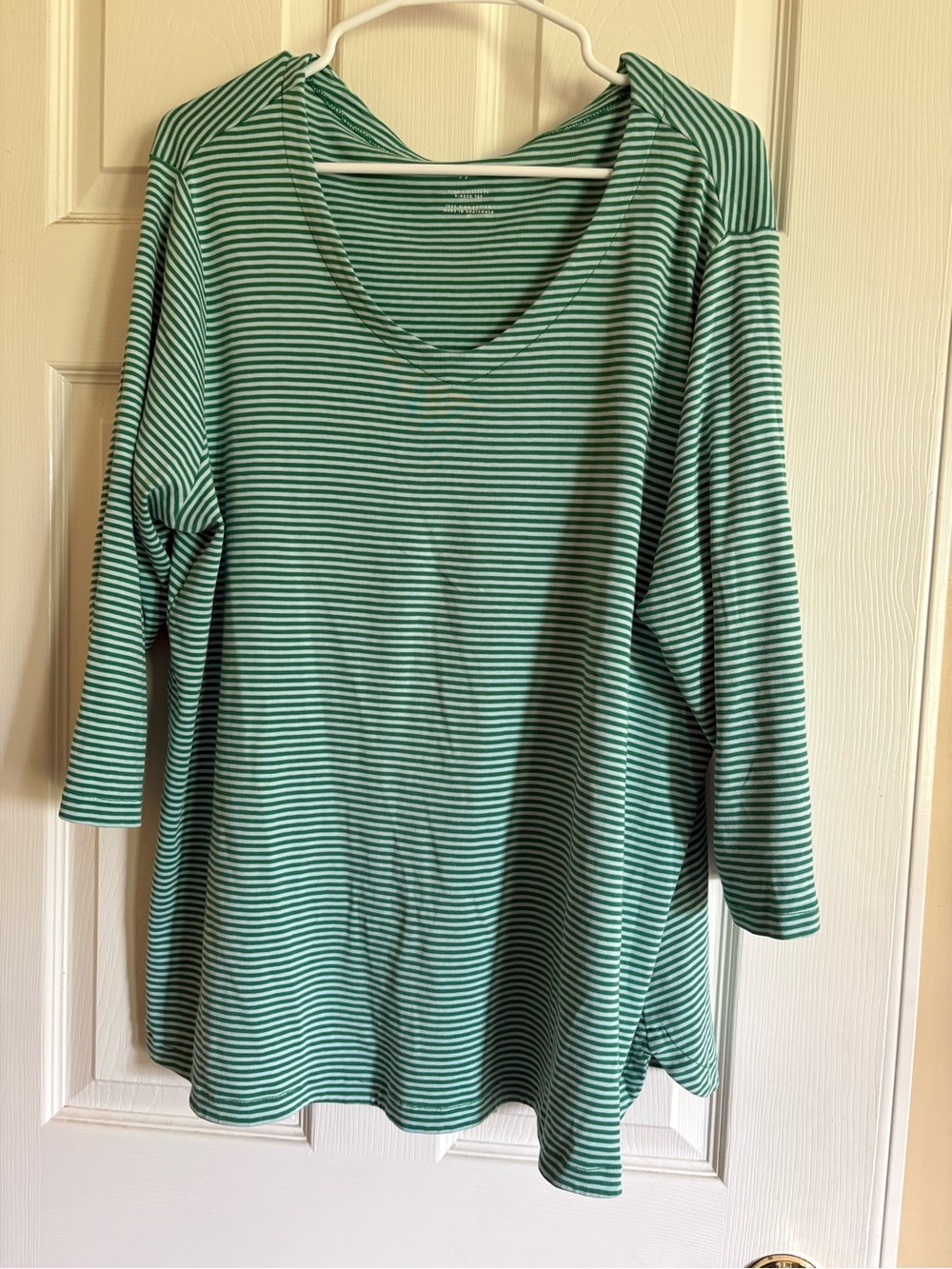 J. Jill Striped Green and White V-Neck Women's Top 2x